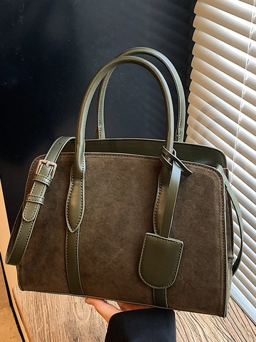 Borsa a Tracolla Retrò Urban Donna in Patchwork di Pelle Scamosciata Grande Capacità Borsa Tote Con Tracolla Casual per Pendolarismo Quotidiano