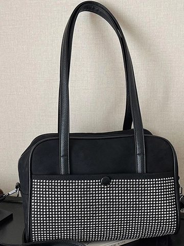 Mode Wildleder Patchwork Tragetasche Für Damen Große Kapazität Schultertasche Mit Strass Dekor Tägliche Pendlertasche