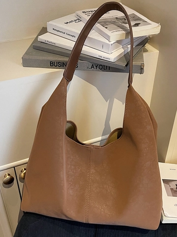 Vintage Large Capacity PU Leather Hobo Bag For Women Minimalist Urban Shoulder Tote Bag With Magnetic Buckle Commuter Bag