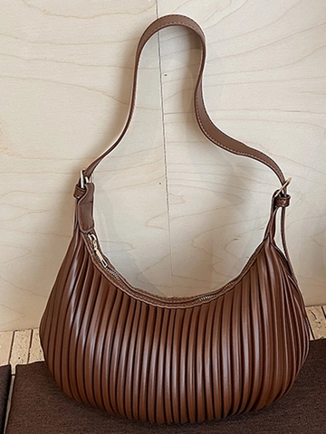 Korean Style Pleated PU Leather Crescent Hobo Bag For Women Minimalist Solid Color Underarm Shoulder Bag Chic Versatile Daily Handbag
