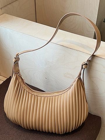 Korean Style Pleated PU Leather Crescent Hobo Bag For Women Minimalist Solid Color Underarm Shoulder Bag Chic Versatile Daily Handbag