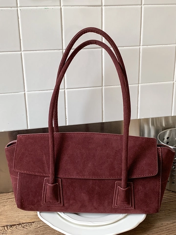 Sac Fourre-Tout Vintage Aspect Daim PU pour Femmes Grande Capacité Épaule Minimaliste Sac Sous l'Aisselle Rétro Mode