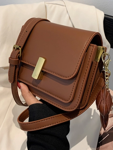 Vintage Damen PU Leder Umhängetasche Minimalistische Quadratische Schultertasche Mit Goldenem Metallschloss Und Hundeanhänger Modische Handtasche