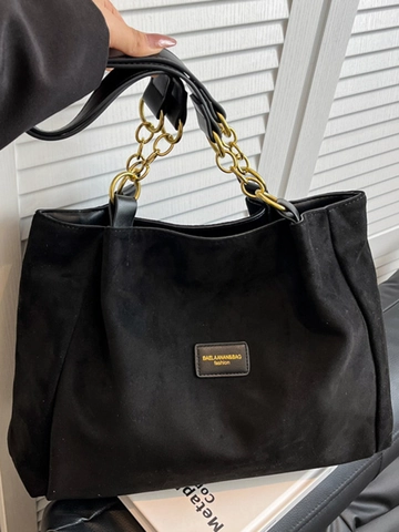 Große Kapazität Wildleder Tote Bag Für Damen Minimalistisch Kette Umhängetasche Mode Pendler Handtasche Herbst Shopper Bag