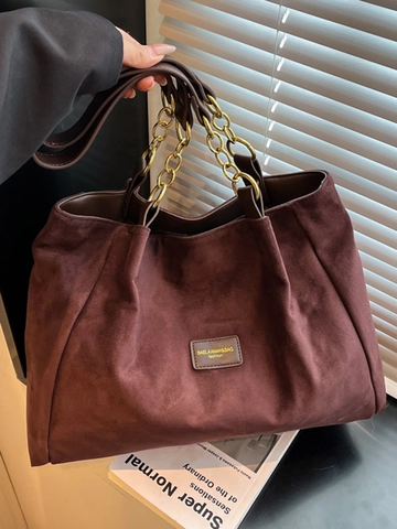 Große Kapazität Wildleder Tote Bag Für Damen Minimalistisch Kette Umhängetasche Mode Pendler Handtasche Herbst Shopper Bag