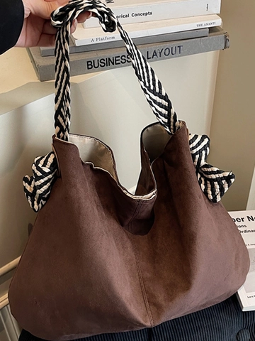 Sac Fourre-tout en Suède Grande Capacité Femmes Minimaliste Bandoulière Tressée Rayée Hobo Sac à Épaule Décontracté Trajet Sac à Main
