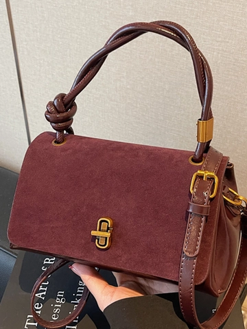 Damen Retro PU Leder Wildleder Patchwork Quadratische Handtasche Elegante Schulter Umhängetasche Mit Metallschloss Mode Alltag Tasche
