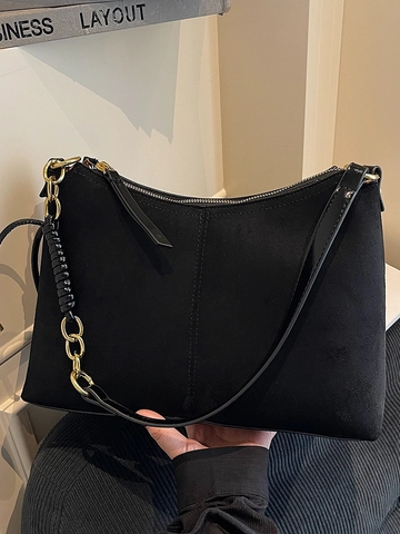 Retro Large Capacity PU Leather Shoulder Bag For Women Fashion Chain Decor Underarm Tote Bag Elegant Solid Color Crossbody Handbag