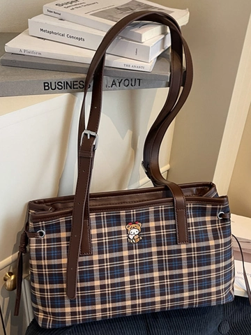 Vintage Plaid Große Kapazität Tragetasche Und Rucksack Für Damen Retro Leinwand Kunstleder Umhängetasche Schultasche