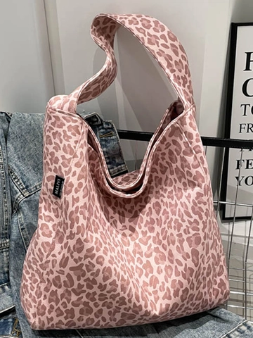 Damen Große Kapazität Leopardenmuster Segeltuch Tote Bag Koreanischer Stil Einfache Schultertasche Für Den Alltag Mode Tasche