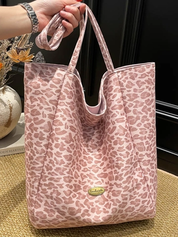 Damen Große Kapazität Leopardenmuster Segeltuch Tote Bag Koreanischer Stil Einfache Schultertasche Für Den Alltag Mode Tasche