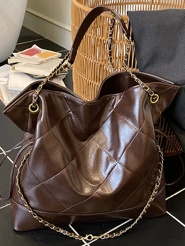 Bolso Tote Acolchado de Moda Estética Alta de Nicho Cadena de Metal Gran Capacidad Bolso de Hombro de Cuero PU para Mujer