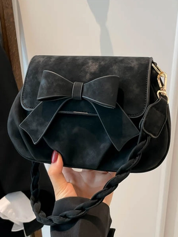 Damen Retro Minimalistische Quadratische Umhängetasche Große Schleife Geflochtener Riemen Synthetik Wildleder Umhängetasche Mode Tasche