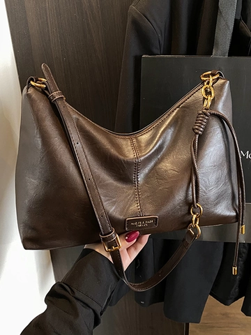 Damen Große Kapazität PU Leder Hobo Umhängetasche Minimalistische Urbane Tote Crossbody Tasche Mit Leopardenmuster Anhänger