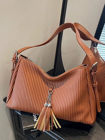 Borsa a Spalla Vintage in Pelle PU Plicsettata per Donna Nappa Borsa Hobo Sottobraccio Grande Capacità Casual Pendolare Semplice