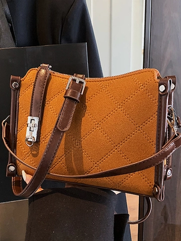 Borsa a Spalla Vintage Trapuntata in Pelle PU Smerigliata per Donna Borsa a Tracolla Urbana Semplice Con Fibbia in Metallo Argento