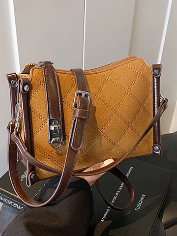 Borsa a Spalla Vintage Trapuntata in Pelle PU Smerigliata per Donna Borsa a Tracolla Urbana Semplice Con Fibbia in Metallo Argento