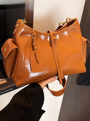 Borsa a Spalla Hobo da Donna in Pelle PU Minimalista Vintage Con Tasche Laterali Borsa Sottobraccio Retro Per Pendolarismo