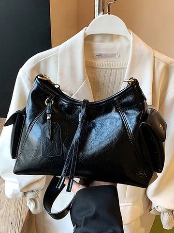 Borsa a Spalla Hobo da Donna in Pelle PU Minimalista Vintage Con Tasche Laterali Borsa Sottobraccio Retro Per Pendolarismo