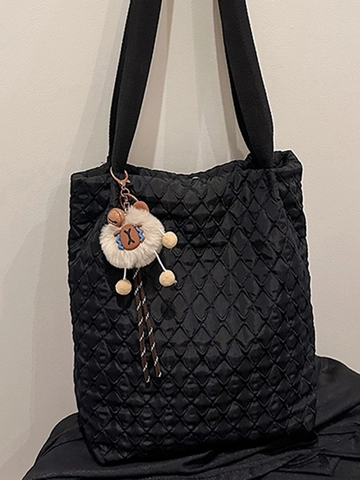 Damen Mode Gesteppte Tragetasche Große Kapazität Rautenmuster Schultertasche Mit Plüsch-Anhänger Urban Casual Puffer Bag Für Pendeln
