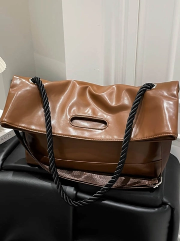 Borsa Tote da Donna Vintage in Pelle PU Grande Capacità Con Tracolla in Corda Intrecciata Borsa a Tracolla Minimalista Urbana Casual