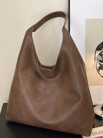 Vintage Minimalist PU Leder Tragetasche Große Kapazität Damen Schultertasche Urban Casual Hobo Bag Mit Innentasche