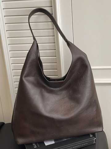 Vintage Minimalist PU Leder Tragetasche Große Kapazität Damen Schultertasche Urban Casual Hobo Bag Mit Innentasche