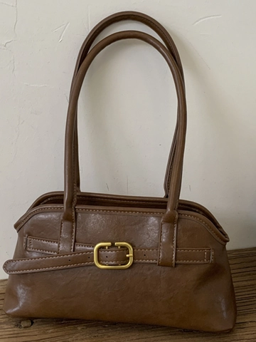 Vintage PU Leren Okseltas Voor Dames Minimalistische Baguette Schoudertas Retro Effen Kleur Vierkante Handtas Met Gouden Gesp