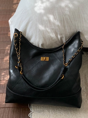 Borsa a Spalla Hobo Trapuntata Vintage da Donna Grande Capacità in Pelle PU Camoscio Patchwork Tote Bag Tracolla a Catena