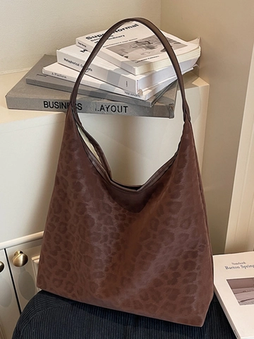 Vintage Einfache Leopardenmuster Große Kapazität Tote Tasche Weich PU Leder Urban Hobo Schultertasche Für Damen Täglich Mode Pendeln