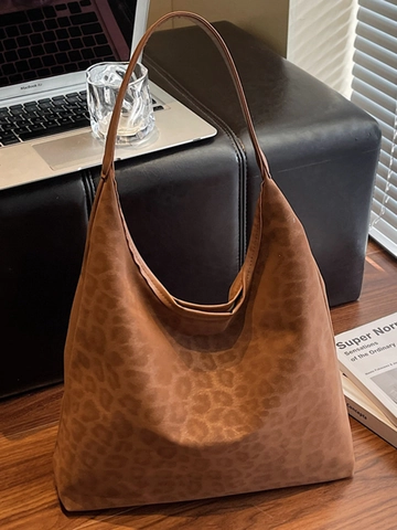 Vintage Einfache Leopardenmuster Große Kapazität Tote Tasche Weich PU Leder Urban Hobo Schultertasche Für Damen Täglich Mode Pendeln