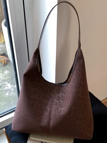 Women Vintage Leopard Print Tote Bag Large Capacity PU Leather Shoulder Bag Urban Minimalist Retro Hobo Underarm Bag Daily Casual Handbag