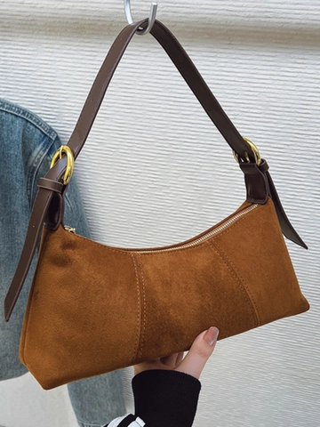 Damen Wildleder Optik PU Leder Unterarmtasche Große Kapazität Schultertasche Mit Verstellbarem Gurt Französisch Vintage Baguette Tasche