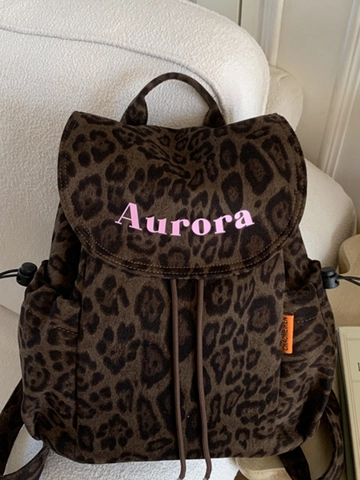 Zaino in Velluto con Stampa Leopardata Retro da Donna Moda con Coulisse Grande Capacità Borsa a Tracolla da Viaggio Scuola Chic