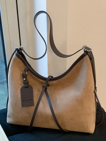 Retro Suede Texture Women Shoulder Bag Large Capacity Commuting Tote PU Crossbody Bag With Adjustable Strap Solid Hobo Bag