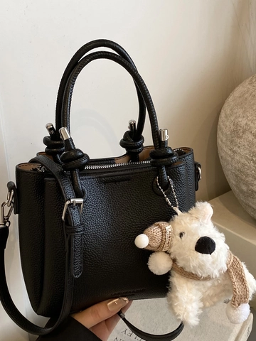 Sac Seau en Cuir PU pour Femmes Minimaliste Grain de Litchi Sac à Épaule Bandoulière Avec Pendentif Chiot en Peluche