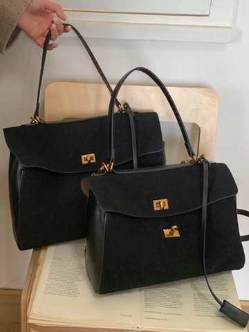 Retro Matte PU Leather Stitched Tote Bag For Women Large Capacity Shoulder Bag Briefcase Commuter Handbag Office Work Bag