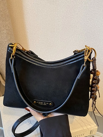 Fashion Suede Women Underarm Bag Vintage Minimalist Leopard Shoulder Bag With Bead Pendant High Capacity Crossbody Square Bag
