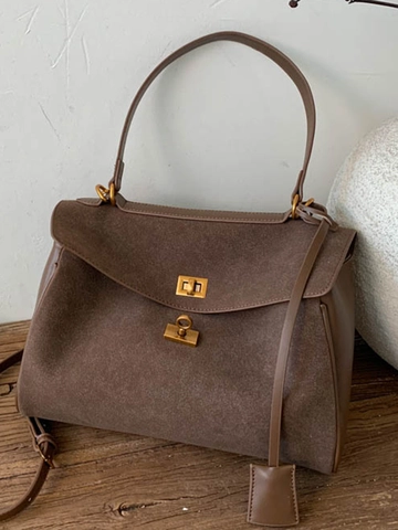 Retro Matte PU Leather Stitched Tote Bag For Women Large Capacity Shoulder Bag Briefcase Commuter Handbag Office Work Bag
