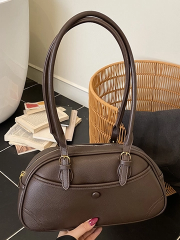 Borsa da Bowling in Pelle PU Retro Donna Moda Borsa a Spalla Sottobraccio Urban Minimalista Pendolare Motivo Litchi