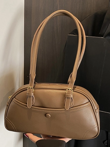 Borsa da Bowling in Pelle PU Retro Donna Moda Borsa a Spalla Sottobraccio Urban Minimalista Pendolare Motivo Litchi