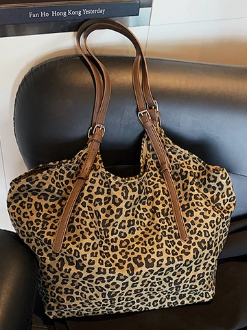 Damen Leopardenmuster Wildleder Tragetasche Große Kapazität Minimalistisch Schultertasche Vintage Wildlederimitat Handtasche Herbst Pendeltasche