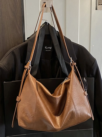 Vintage PU Leder Große Kapazität Schultertasche Retro Hobo Tote Bag Für Damen Casual Pendler腋下包 Mit Verstellbarem Riemen