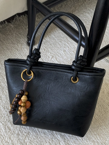 Borsa a Tracolla in Pelle PU Retrò da Donna Borsa a Tracolla Marrone Maillard Con Ciondolo in Grani di Legno Borsa a Secchiello Piccola