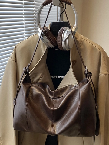 Vintage PU Leder Große Kapazität Schultertasche Retro Hobo Tote Bag Für Damen Casual Pendler腋下包 Mit Verstellbarem Riemen