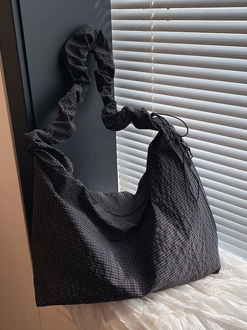 Damen Lässige Schultertasche Mit Karomuster Große Kapazität Gefalteter Gurt Hobo Tasche Verbundstoff Tragetasche Für Alltag Und Arbeit