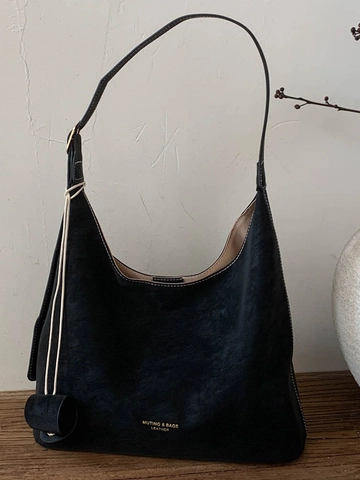 Retro Damen Große Tragetasche PU Leder Schultertasche Urban Minimalistisch Pendeln Hobo Tasche Mit Dekorativem Anhänger