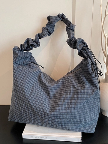 Damen Lässige Schultertasche Mit Karomuster Große Kapazität Gefalteter Gurt Hobo Tasche Verbundstoff Tragetasche Für Alltag Und Arbeit