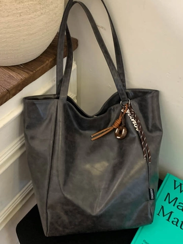 Borsa Tote in Pelle PU di Grande Capacità da Donna Borsa a Spalla Minimalista Retrò Borsa Pendolare Autunnale Con Pendente