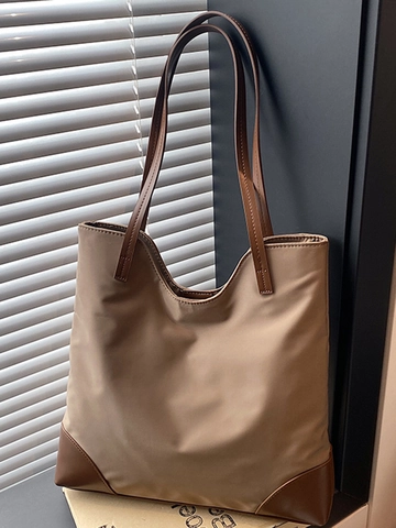 Dames Minimalistische Nylon Tote Bag Grote Capaciteit Patchwork Mode Schoudertas Woon-werkverkeer Handtas Eenvoudig